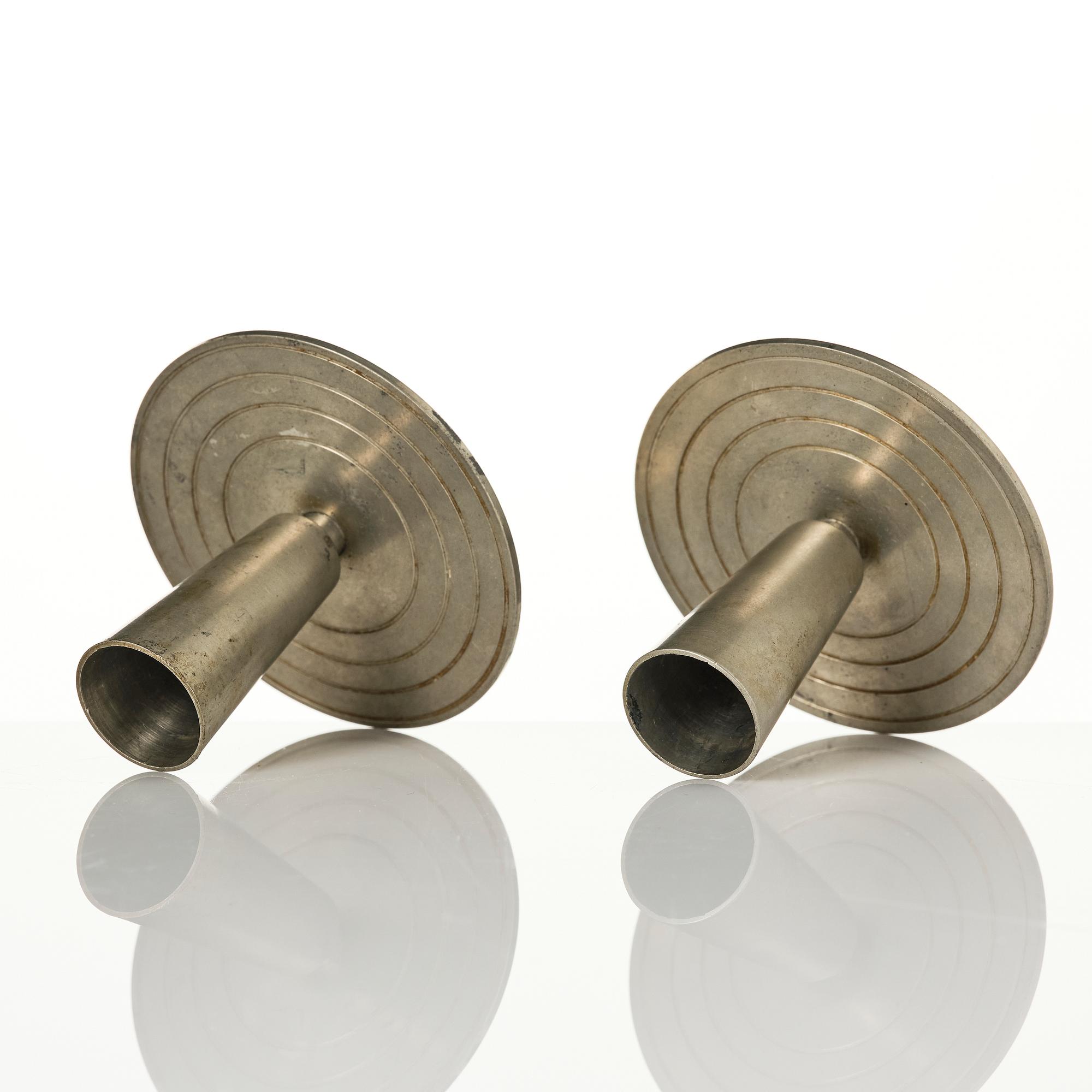 Ystad-Metall, a pair of candlesticks and a tray, 1938-42.