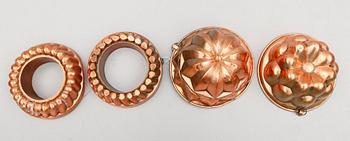 ALADÅBFORMAR, 4 st, koppar, sekelskiftet 1900.