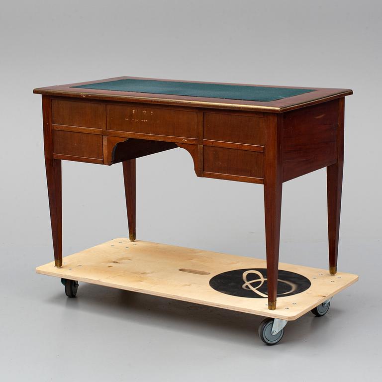 A mahogany veneered Gustavian style desk, circa 1900.