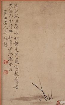 Målning, färg och tusch på papper. Kina, Qingdynastin. Signerad Wu Chao  吴焯, (1676-1733).