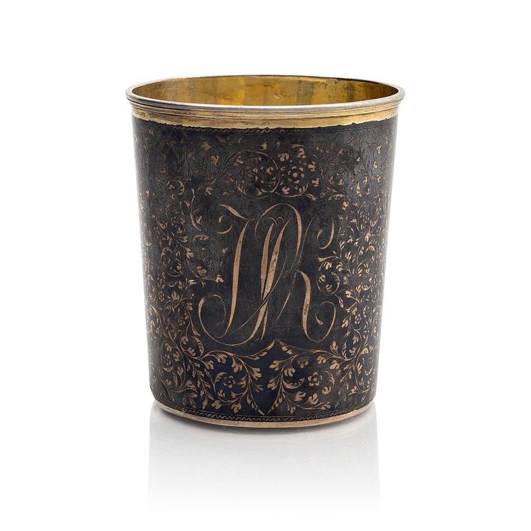 A Russian silver beaker, unidentified maker's mark, assay master Nicholai Bubrovin, Moscow 1829.