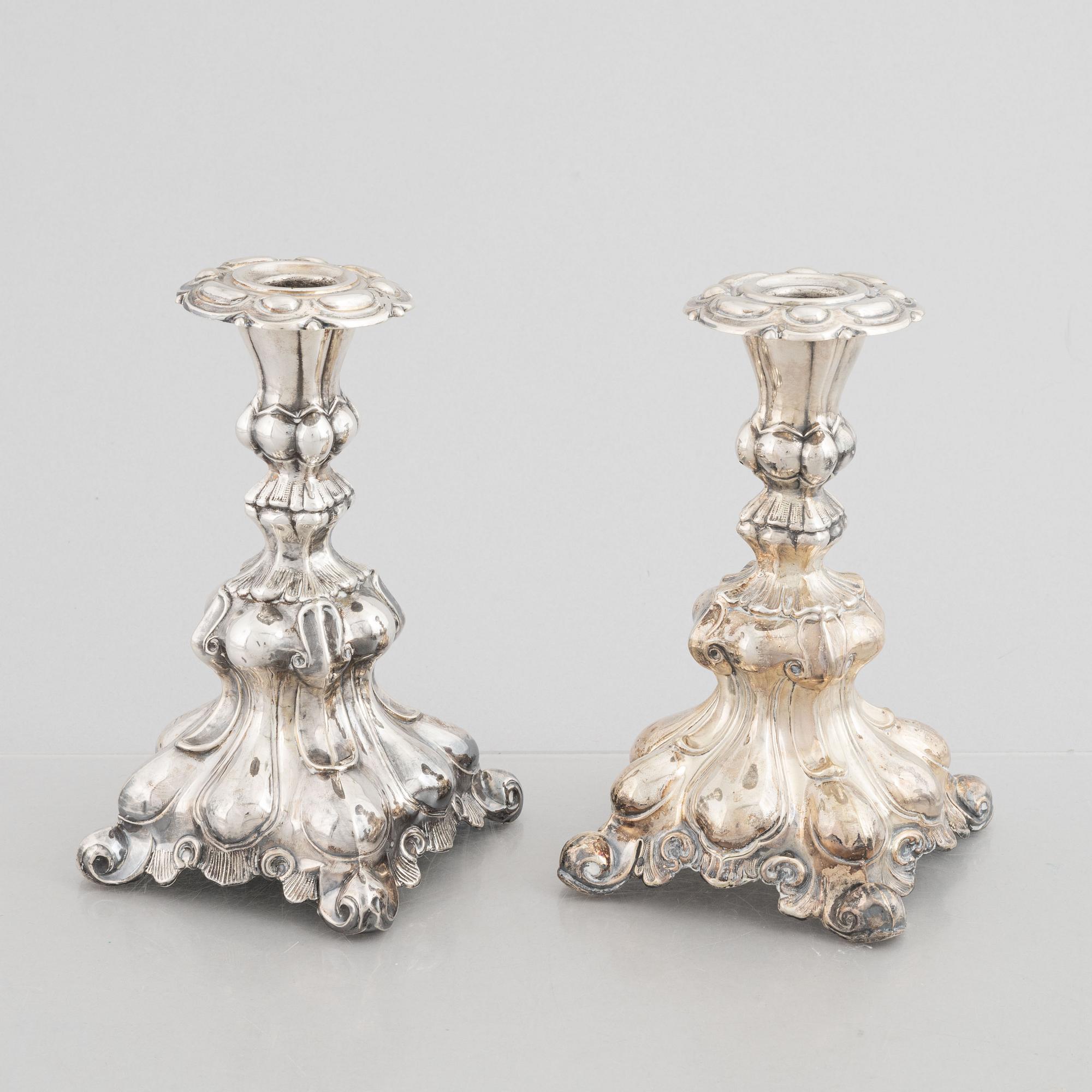 A Pair of Baroque Style Silver Candelabra, 20th Century.