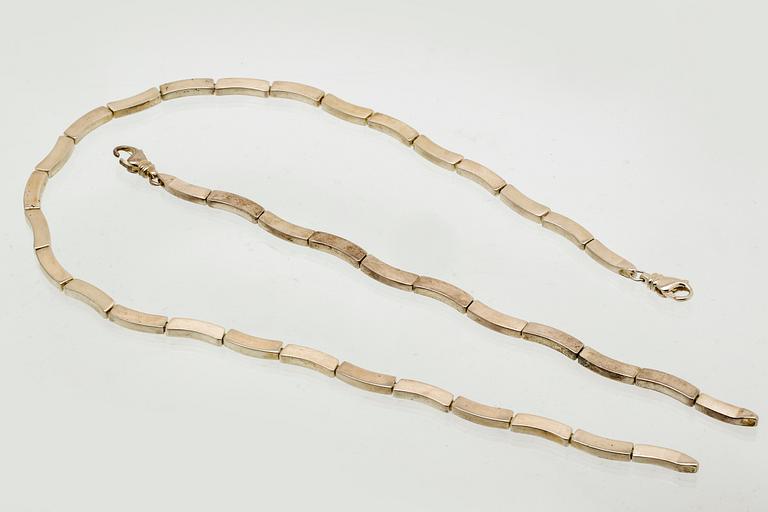 Silver necklace and bracelet, sterling silver.
