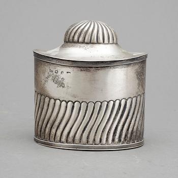 TEDOSA, sk "Tea Caddy" silver, George Unite, Birmingham 1891. Ca 173 g.