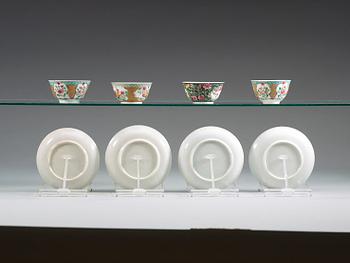A set of four odd famille rose cups with stands, Qing dynasty, Yongzheng (1723-35).