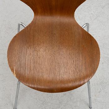 Arne Jacobsen, four "Seven" chairs, Fritz Hansen, Denmark.