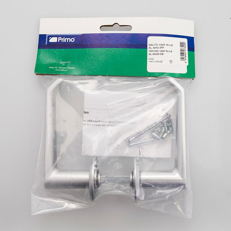 Alvar Aalto, Six pairs of late 20th century doorhandles, manufacturer Primo.