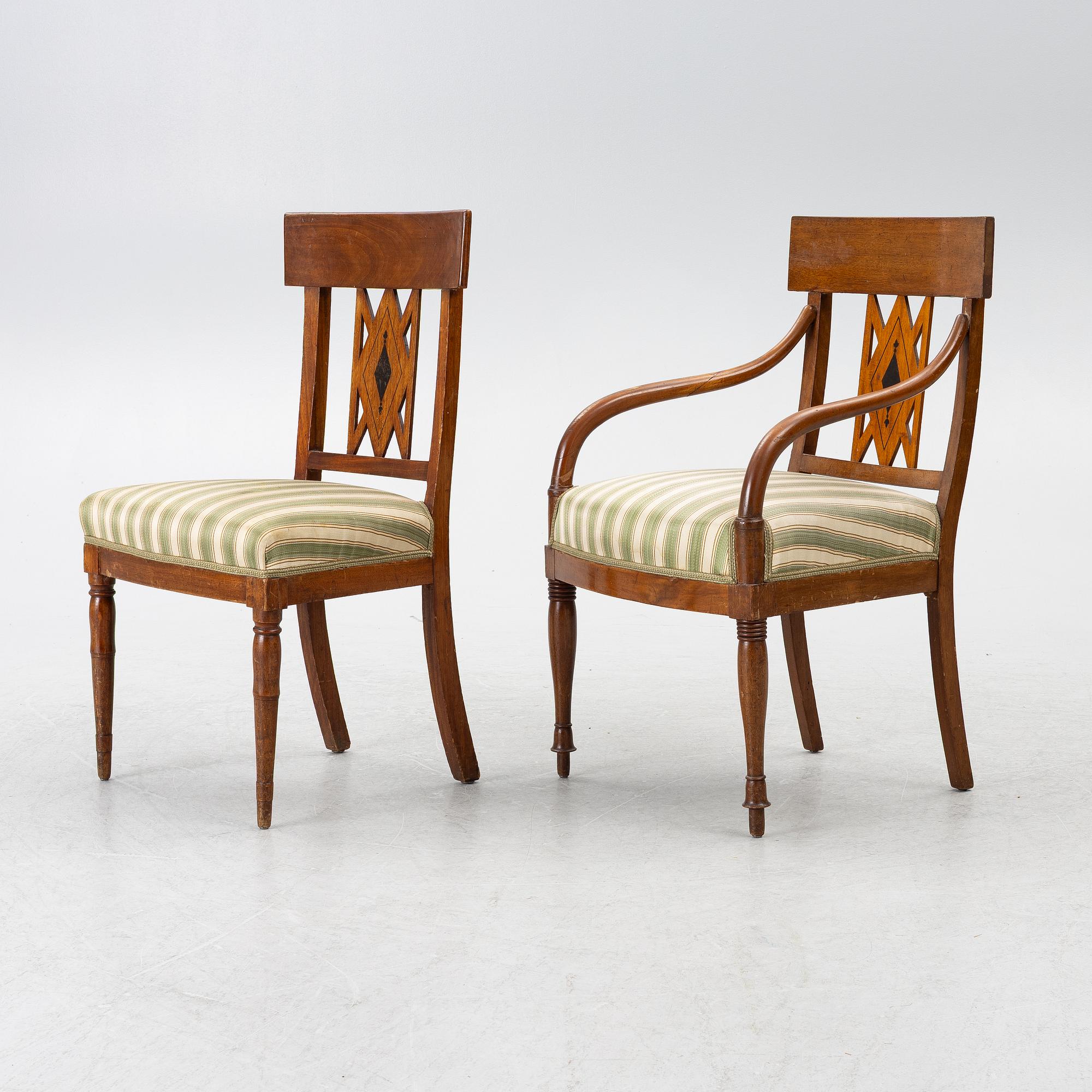 Chairs, 10 + 2 pcs, Empire. 19th century.
