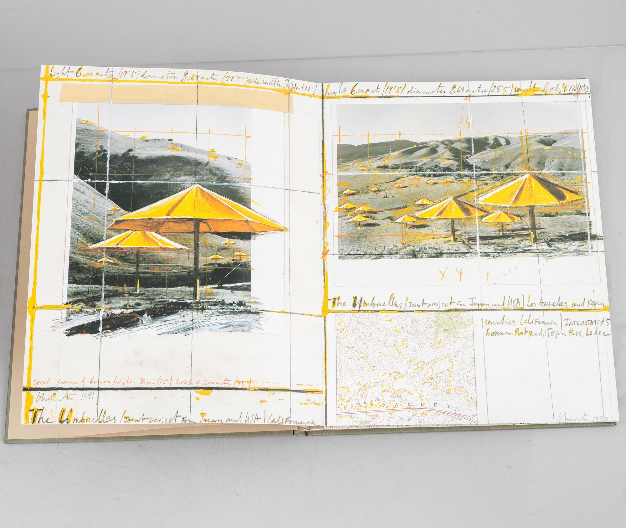 Christo, Book, "The Accordion-Fold Book for The Umbrellas (Japan and U.S.A), Bedfords Arts Publisher, 1991.