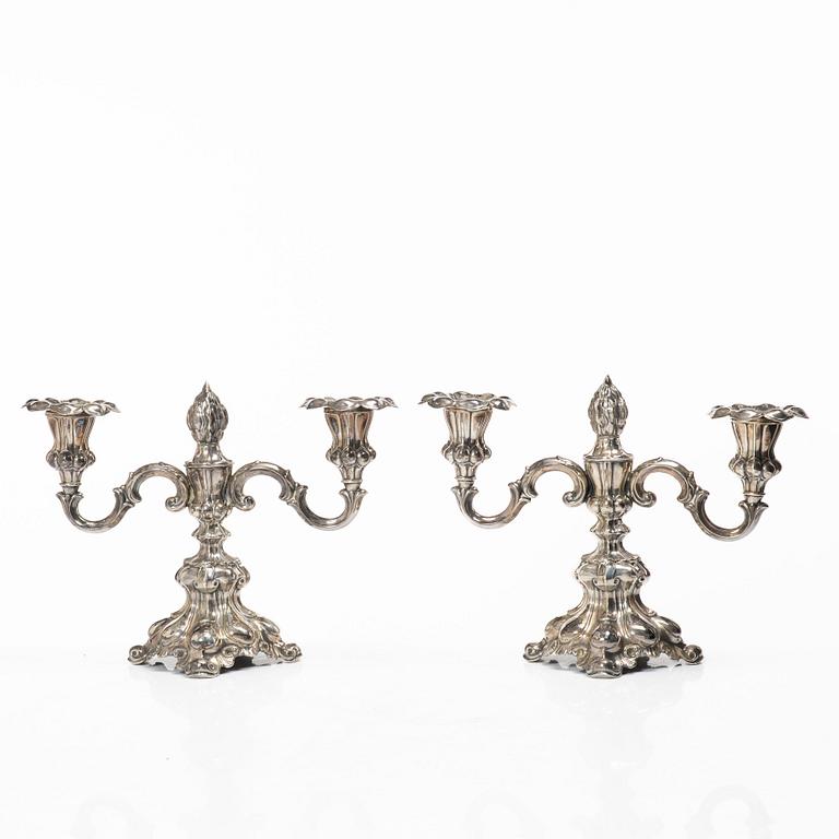 A pair of Baroque style silver candelabras, C.G.Hallberg, Stockholm, Sweden, 1945.