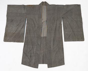 Kimono (five pieces), partially cotton, two pairs of shoes, one pair of socks, and a parasol, Japan, 20th century.