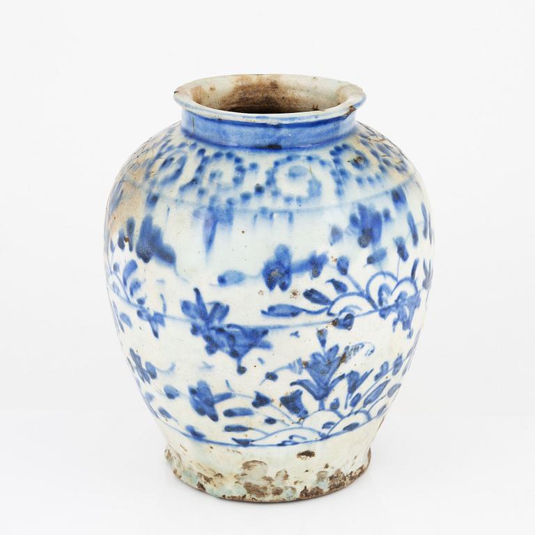 A Persian earthenware vase, Qajar, 19th Century.