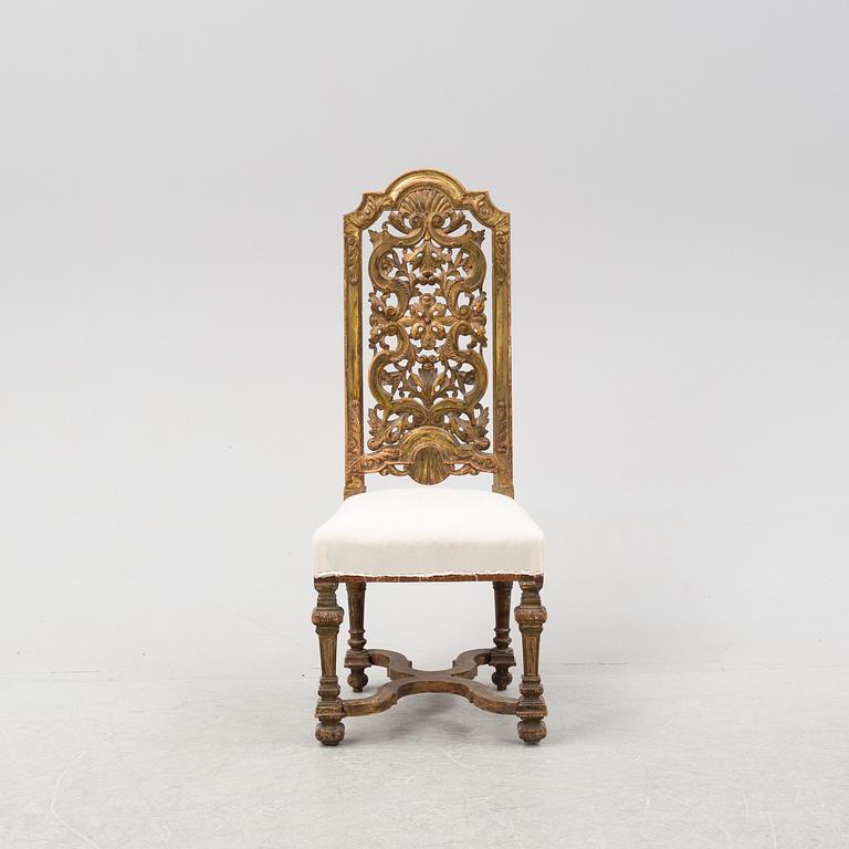A carved Baroque style chair, second half of the 19th Century.