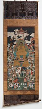 RULLMÅLNING, tusch och färg på papper. Japan, Edo period.