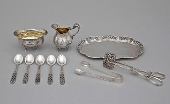 MOCCASERVISDELAR, 10 delar, silver, bla Ceson, Göteborg, 1964. Tot vikt 379 g.