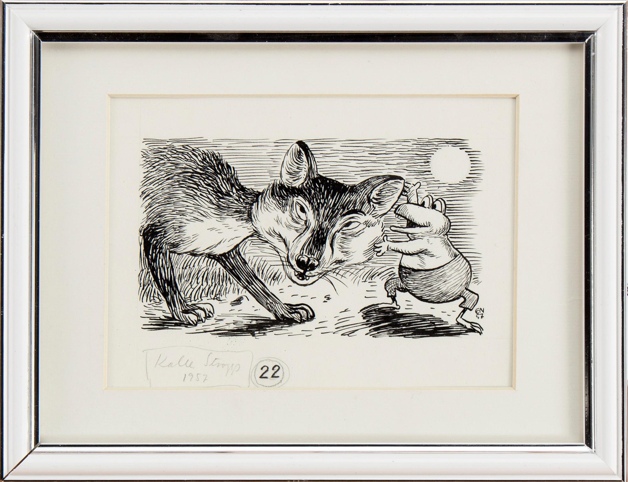 EINAR NORELIUS, 2 ink drawings. Kalle Stropp. Signed and dated -57.