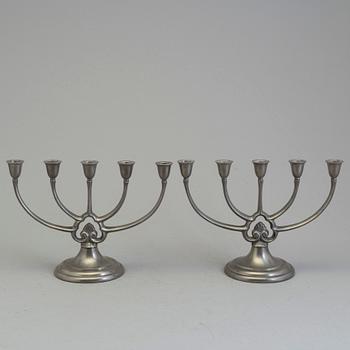 A pair of pewter candelabra from GAB, first half of the 20th century.
