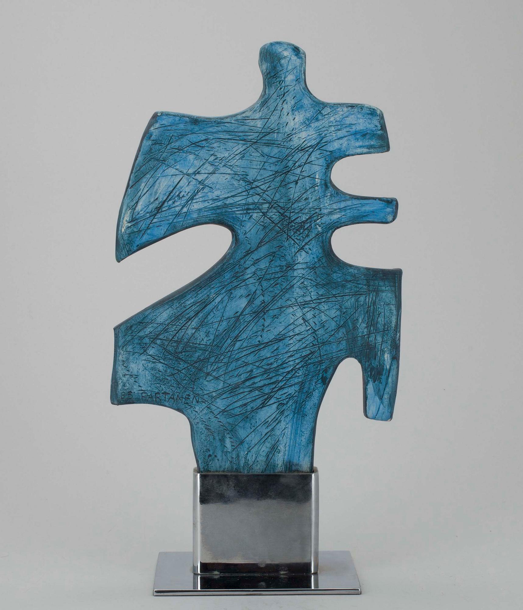 PAULI PARTANEN, VEISTOS, keramiikkaa sekä metallia, sign. ja päiv. -85.