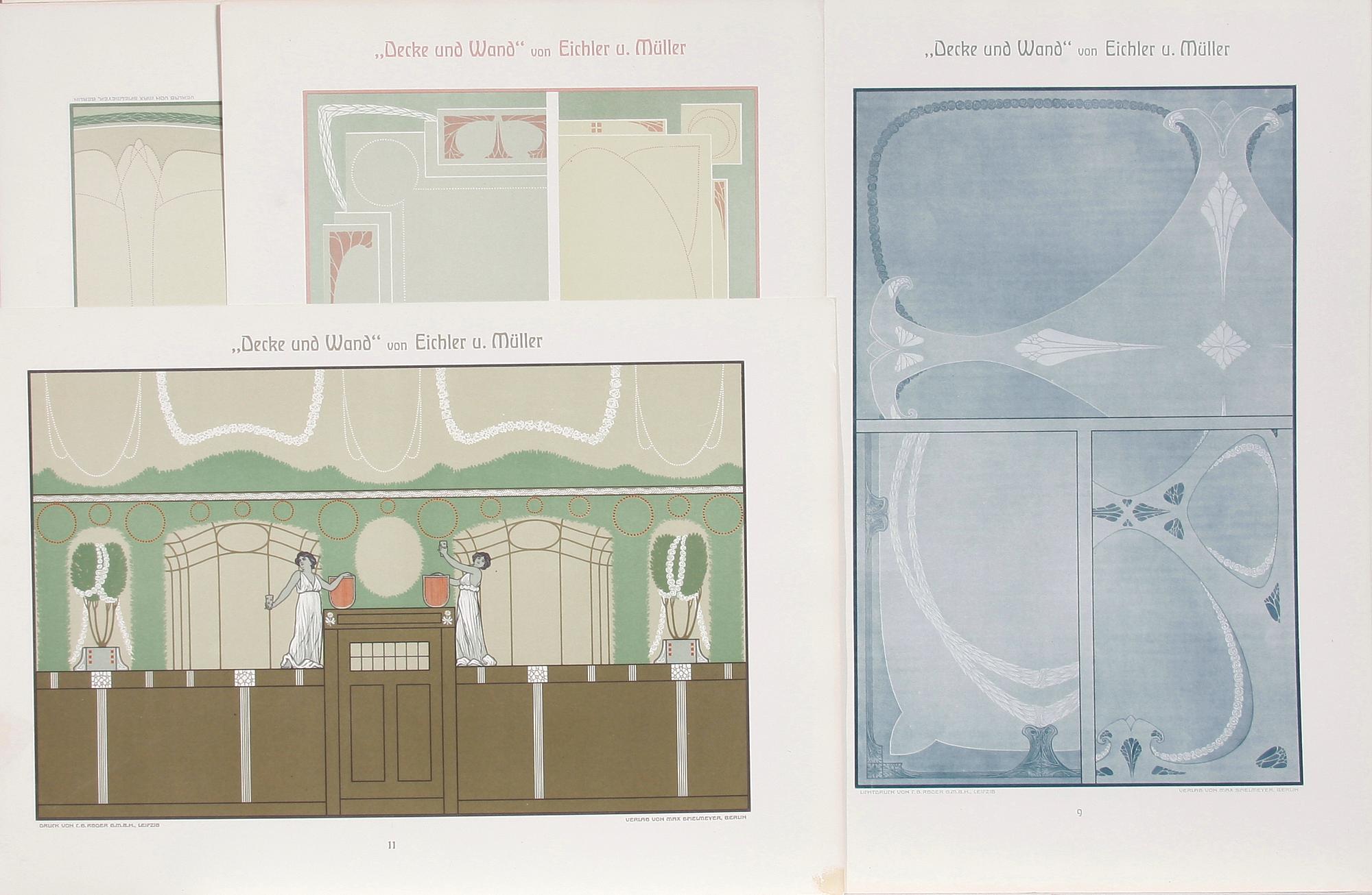 MAPPAR, 3 st, "Der Praktische Schildmaler" resp "Decke und Wand", tidigt 1900-tal.
