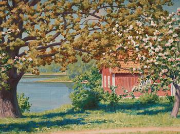 Johan Krouthén, Landscape with fruit trees in bloom.