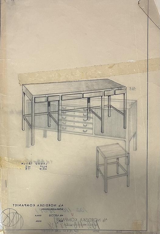 Nordiska Kompaniet, sideboard med ett par satsbord och serveringsvagn, 1950-tal.