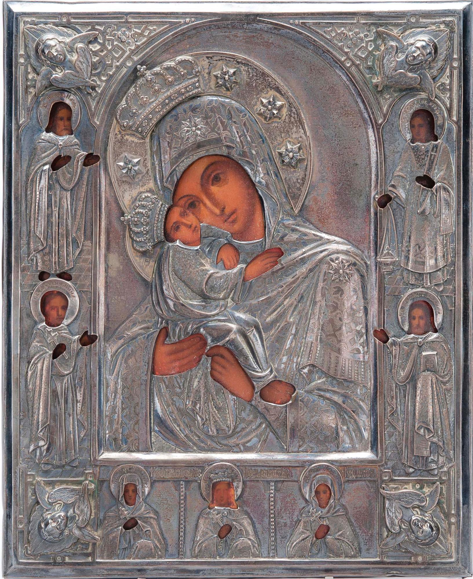 IKON med RISA, tempera på pannå och silver, mästare Isakov Mihail  Jakovlevits, S:t Petersburg 1889.