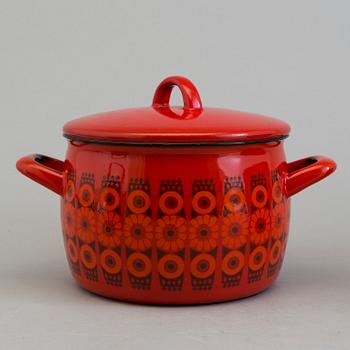 KAJ FRANCK, kastrull, kanna med lock samt skål, emaljerad plåt. Finel, Finland.