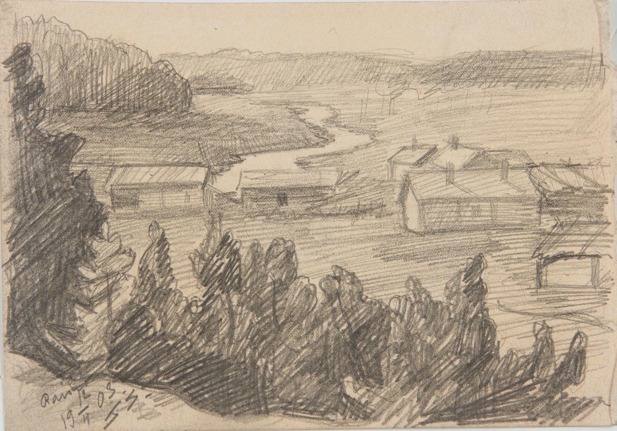 Santeri Salokivi, Teckningar, 5 st, Mansporträtt och Landskap.