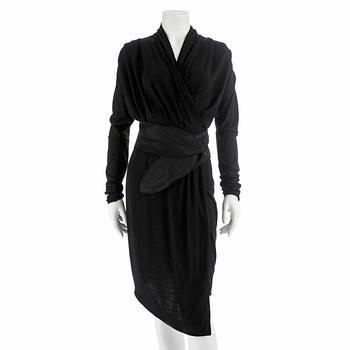 594. NOIR, a black wool and silk wrap dress, size 36.