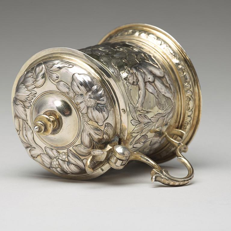 Hans Leonhard Huber, dryckeskanna, silver, Augsburg (1637-1671). Barock.