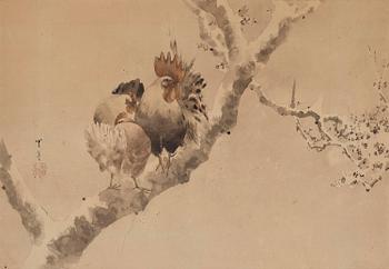 1033. Watanabe Seitei, Watanabe Seitei, Chickens perched on a branch.