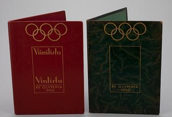 PÄRMAR, 2 st, för vinlista och meny, Olympiska Spelen 1940, Helsingfors.