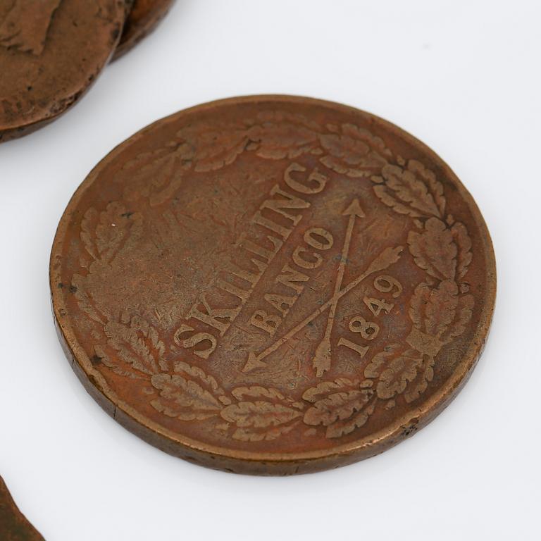 PARTI KOPPARMYNT, 46 st, Sverige, 1800-tal. Total vikt ca 437 g.
