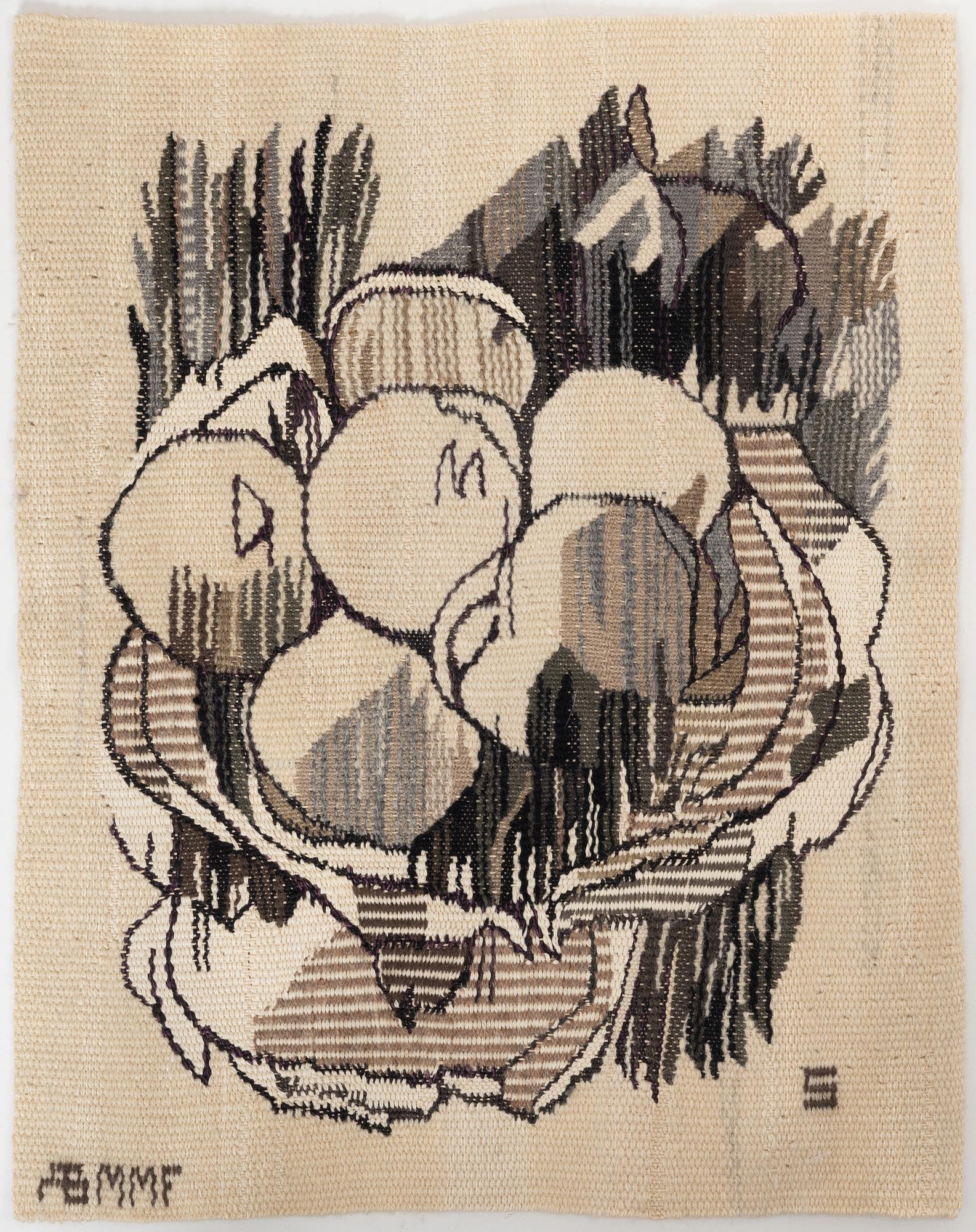 Barbro Sprinchorn, a textile, 'Fruktskålen' tapestry variant, c. 45 x 38 cm, signed AB MMF S.