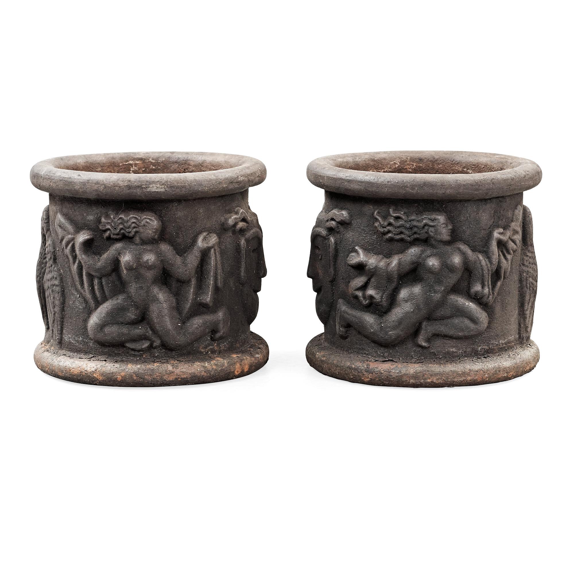 A pair of Anna Petrus cast iron jardinières, Näfveqvarn, Sweden.