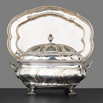 157. A Rococo tureen with cover and stand by Caspar Liendenberg, Stockholm 1768 (privilege in Stockholm 1745).