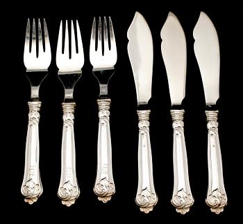 FISKBESTICK, 24 del, silver, sachsisk modell, svenska stämplar, 1930-/40-tal. Tot vikt ca 1273 g.