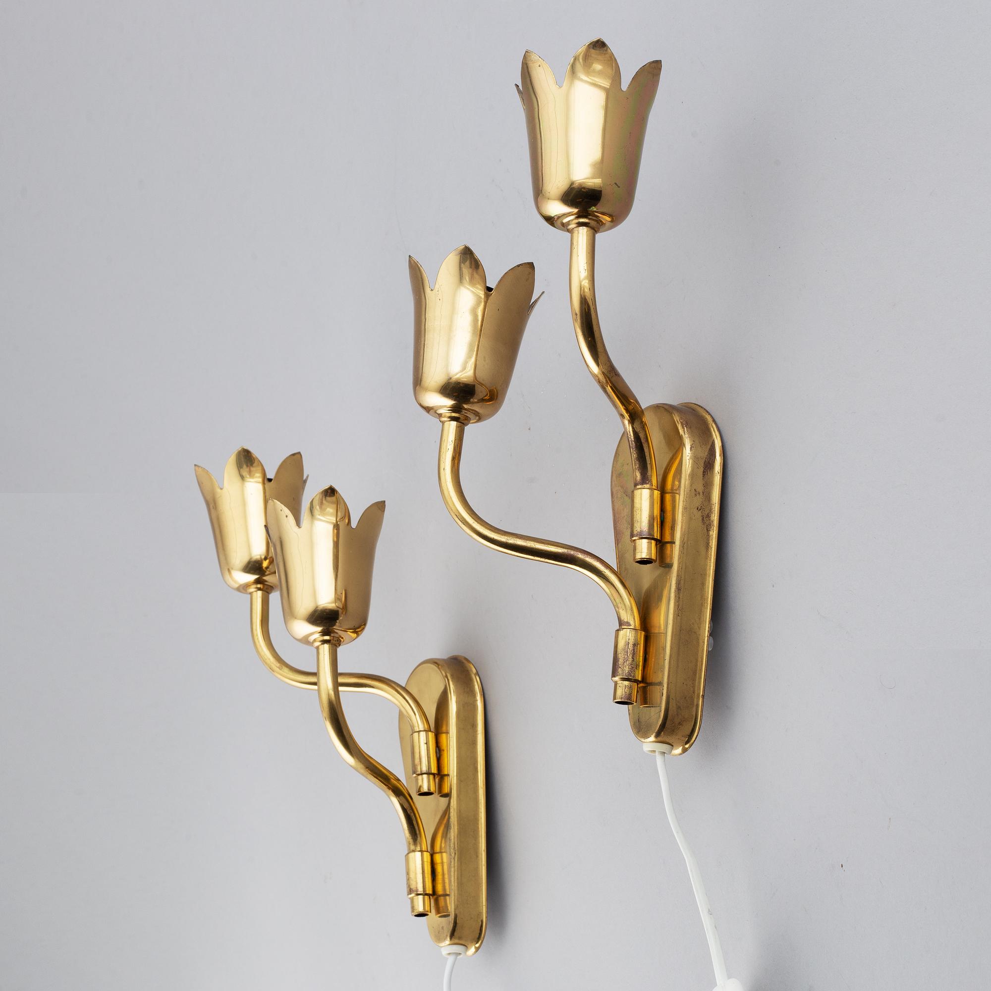 A pair of mid 20th century "Tulip" wall lights, design Fog & Mørup, Denmark.