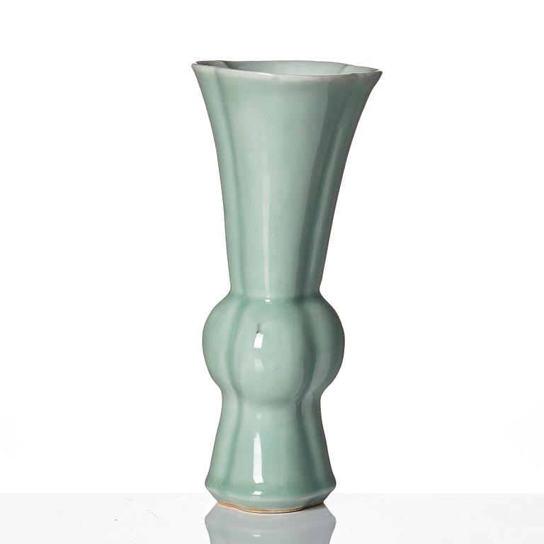 A celadon glazed vase, Qing dynasty, 19th Century.