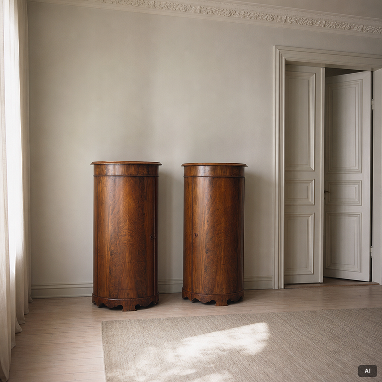 A pair of late Empire mahogany column cabinets, mid 19th Century.