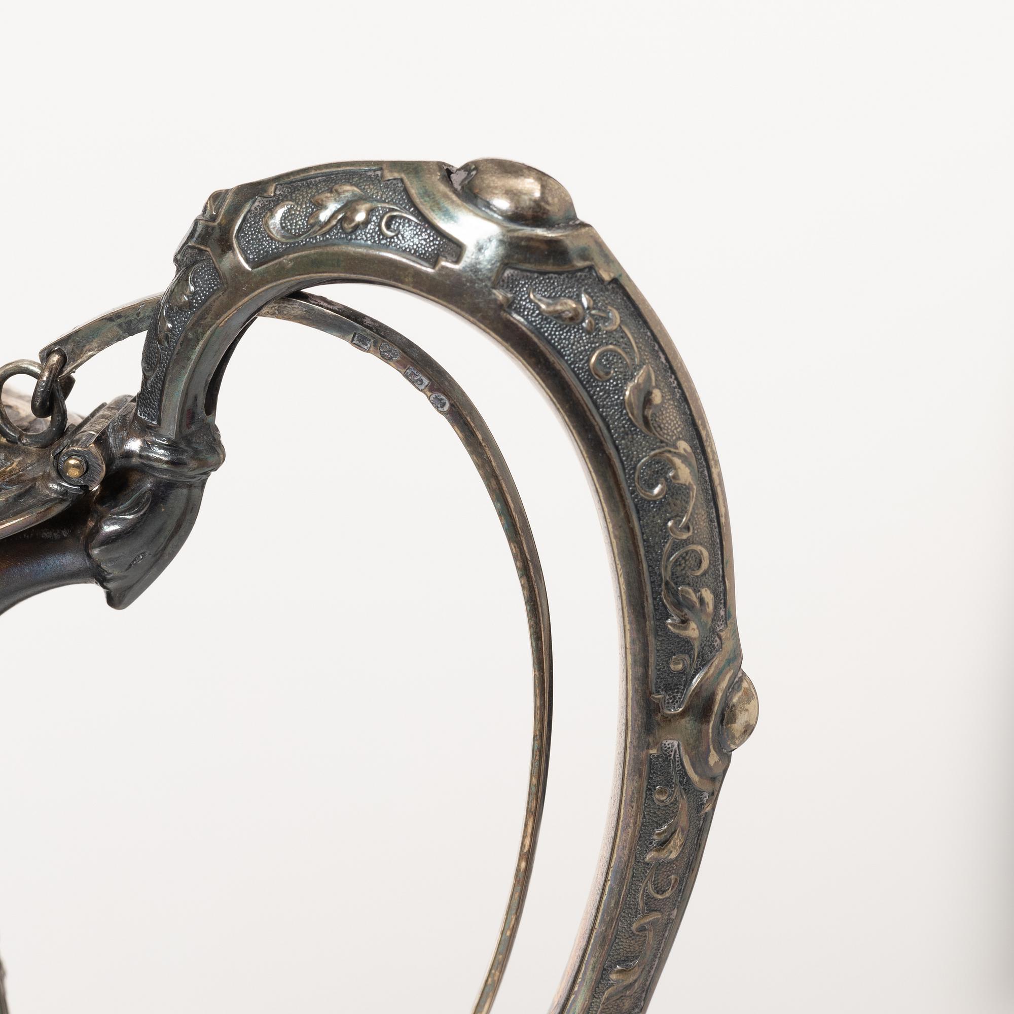 Decanters, a pair, silver and glass, with mark of G Möllenborg, Stockholm 1877.