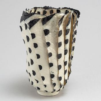 JANE REUMERT, a salt glazed porcelain vase / feather object, Copenhagen 1999.