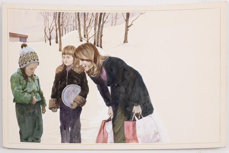 Yrjö Edelmann, Winter scene with mother and child.