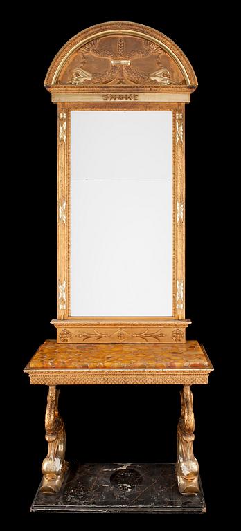 A Swedish Empire 19th century mirror and console table.