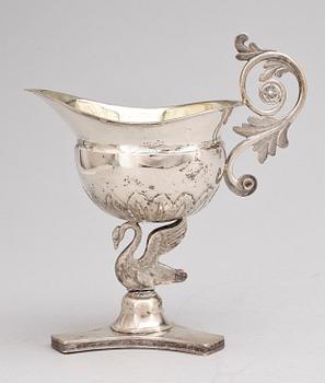 GRÄDDKANNA, silver, senempire, Peter Fredrik Sundberg, 1847. Tot vikt ca 197g.