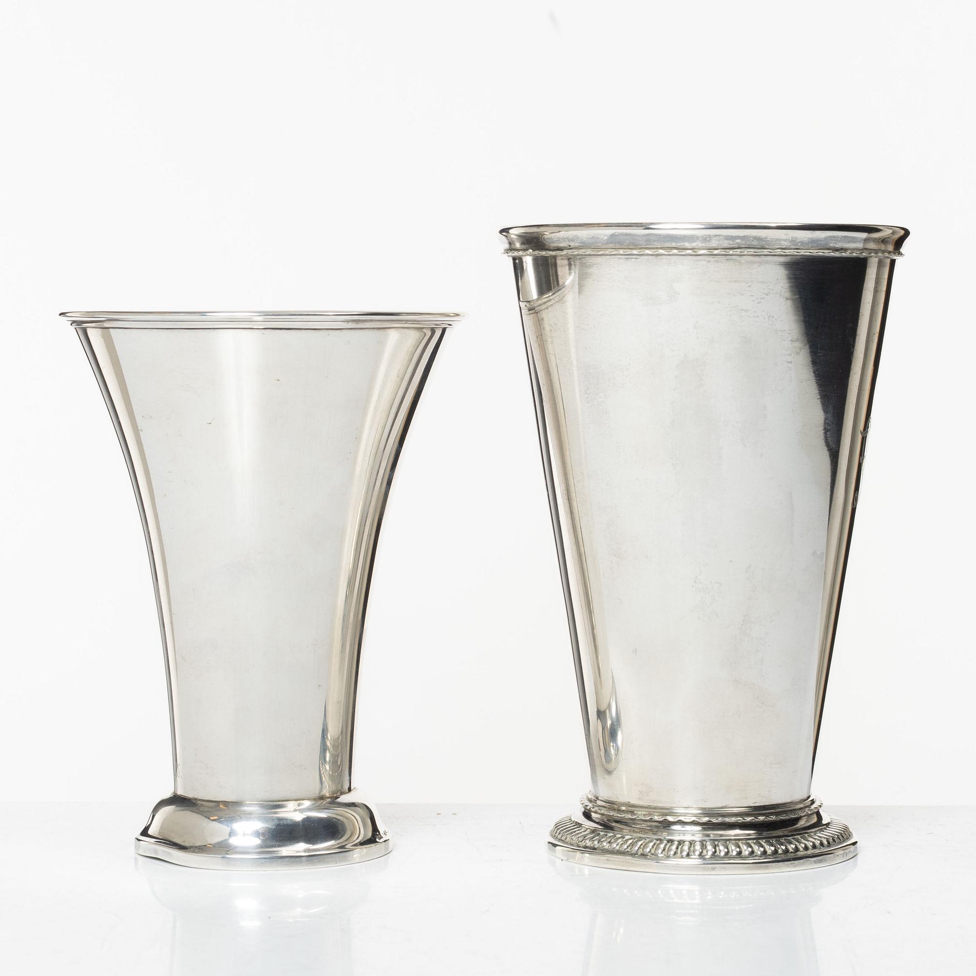 Bägare, 2 st, silver, bl.a. I. Sundström, Stockholm 1917.