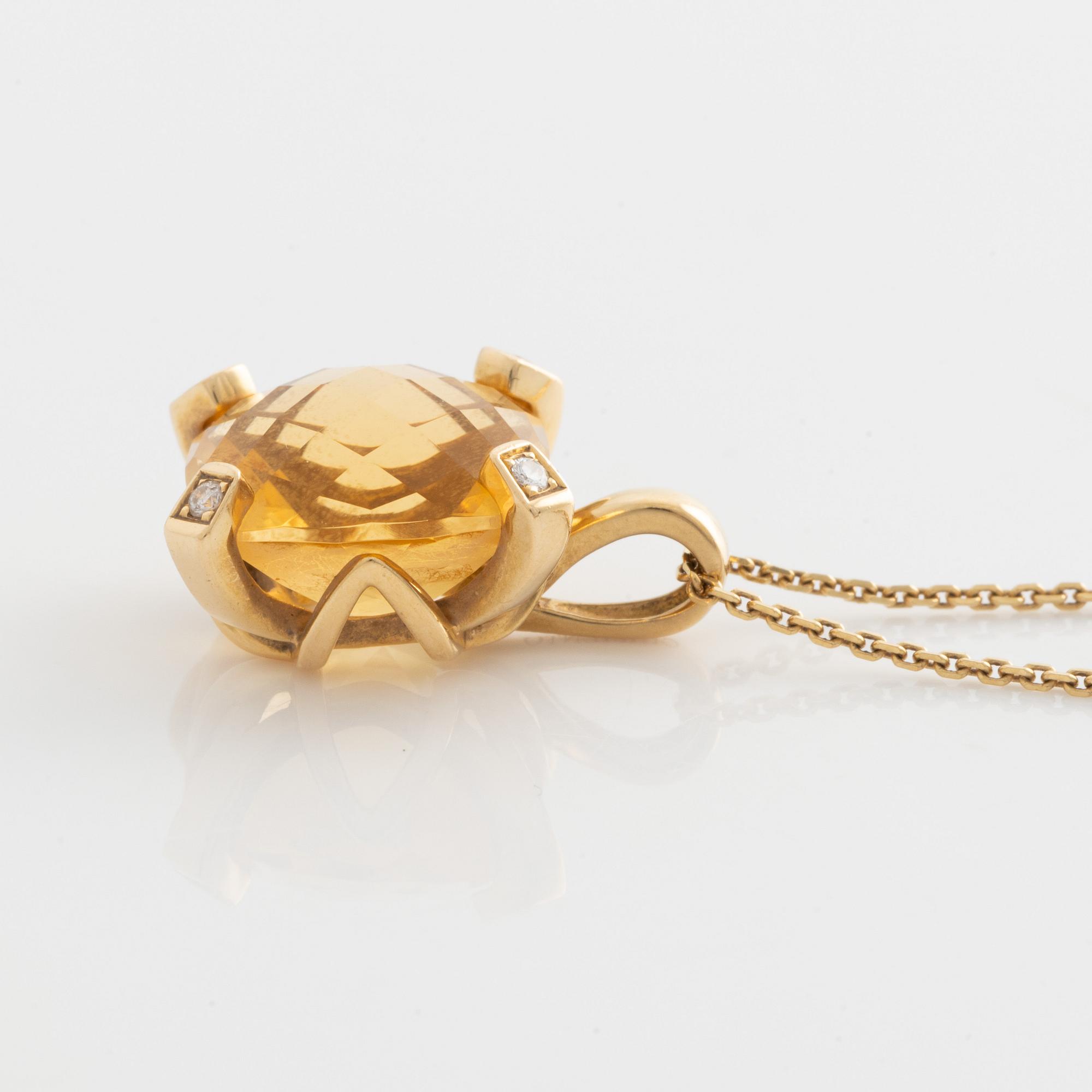 Chimento, pendant with chain, gold with citrine and brilliant-cut diamonds.