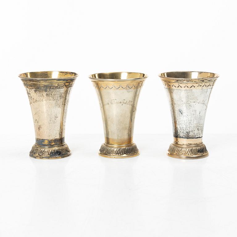 Six Swedish silver beakers, mark of KG Markströms, Uppsala 1911-1920.