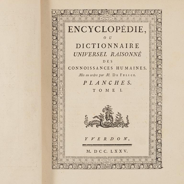 KUNG GUSTAF III (1746-1792), Encyclopedie ou dictionnaire universel...connoissances humaines. Planches, M. de Felice.