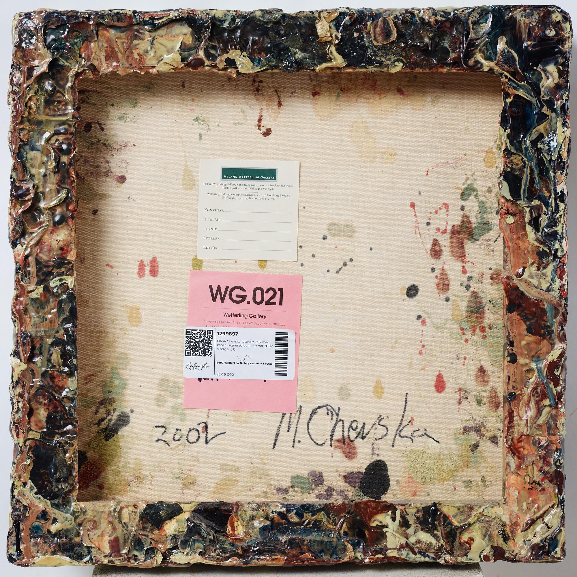 Maria Chevska, blandteknik med kaolin, signerad och daterad 2002 a tergo.